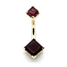 14K Yellow or White Gold Double Belly Ring with 6mm and 4mm Princess Garnet -Piercing Type: Belly -Material: 14K Yellow Gold -Gauge: 14G -Barbell Length: 9mm -Gemstone Type: Garnet -Gemstone Color: Red -Gemstone Size: 6mm, 4mm -Number of Stones: 2 -Gemstone Shape: Princess -Threading: External Nose Ring Sizes, October Jewelry, Gold Gauges, Belly Button Piercing Jewelry, Mod Jewelry, Belly Piercing Jewelry, Belly Piercing Ring, Gold Belly Ring, Piercing Ring