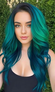 Blue To Green Hair, Blue Green Hair Color Ideas, Outfits With Green Hair, Blue And Green Hair Ideas, Hair Color Ideas Vivid, Teal Hair Color Turquoise, Greenish Blue Hair, Blue Green Hair Color, Fantasy Hair Color Ideas