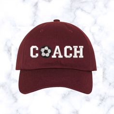 "This listing is for a baseball cap embroidered with Soccer Coach on the front. Need a soccer coach cap or know a soccer coach that needs it then this is the perfect hat. F E A T U R E S ✳Adjustable strap-back: Convenient antique brass metal buckle closure to custom fit the baseball hat to your head for maximum comfort and a secure fit. ✳Select your own choice of Hat colors! From over 30 amazing colors that are sure to complement any season or be the perfect cool hat to any outfit. ✳ Low profile Adjustable Baseball Cap With Embroidered Logo For Sports, Personalized Baseball Cap For Sports Events, Personalized Sports Cap, Customizable Curved Brim Baseball Cap For Sports, Adjustable Baseball Cap With Custom Logo For Sports Events, Personalized Snapback Baseball Cap For Sports, Custom Logo Baseball Cap For Baseball Season, Classic Elegant Style, Soccer Coach