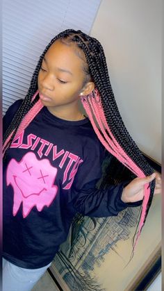 Peek-A-Boo Knotless 😍 in 2022 | Pink and black hair, Black girl braided hairstyles, Half colored hair Medium Pink Peekaboo Braids, Box Braid With Color Underneath, Half Color Braids Black Women, Hidden Color Box Braids, Peekaboo Hair Color Braids Pink, Pika Boo Hair Color Braids, Red And Black Box Braids With Beads, Knotless Braids With Color Pink, Box Braids With Pink Underneath