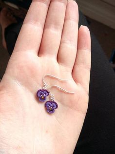 Pansy earrings Crochet Pansy earrings Crochet lace Sterling | Etsy Pansies Crochet Pattern, Beaded Pansy Earrings, Crochet Pansy Bag, Pansy Earrings, Pansy Necklace, Yellow Flower Necklace, Lace Skull, Sugar Skull Earrings, Purple Pansy