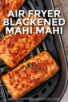 air fryer blackened mahi mahi with text overlay