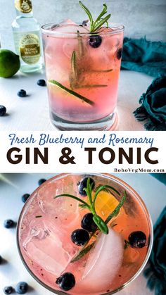 Bright pink gin and tonic made with blueberries and fresh rosemary. Fantasy Feast, Tonic Recipe, Gin Drinks, Christmas Homemade, Christmas Homescreen, Fancy Drinks, Festive Drinks, Mixed Drinks Recipes