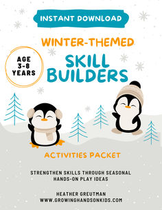 Help children build essential motor and writing skills this winter with Winter Skill Builders! With 57 pages of engaging, seasonal activities, this resource is perfect for parents, educators, and therapists who want to combine fun with purposeful skill development. Child development activities, fine motor activities, sensory processing activities, visual-motor activities, pre-writing skill activities, pre-writing activities, preschool activities, kindergarten activities.