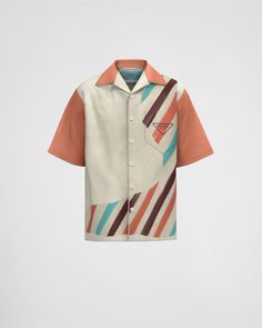 Sand/coral Timecapsule Printed Cotton Shirt | PRADA Re Edition Prada, Prada Shirt, Prada Re Edition, Ballerina Slippers, Limited Edition Shirt, Custom Belt, Luggage Bags Travel, Mens Travel Bag, Denim T Shirt