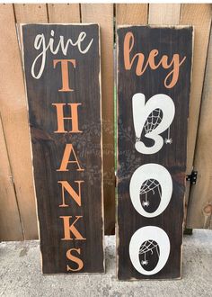 two wooden signs that say give thanks and thank god