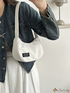 BirdinBag - Versatile Womens Solid Shoulder Handbag - New Underarm Bag for Every Occasion Casual White Baguette Bag For Errands, Trendy White Baguette Bag With Large Capacity, White Handheld Bag With Single Shoulder Strap, Casual White Baguette Bag With Large Capacity, White Crossbody Hobo Bag For School, White Handheld Baguette Bag With Large Capacity, Everyday White Hobo Bag With Phone Pocket, White Hobo Shoulder Bag With Mobile Phone Pocket, White Hobo Shoulder Bag With Mobile Phone Bag