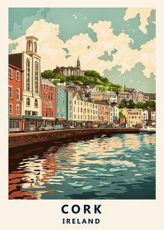 an image of cork ireland on the water with buildings in the background and clouds in the sky