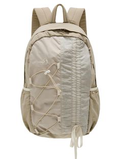 This casual backpack features asymmetric front design that adjust shirring effect. It's finished with reinforced back and bottom, and fitted with laptop pocket inside so ideal for your practical use.- Top handle- Zipper closure- Lace-up drawcord detail- Drawstring detail- Side pockets- Adjustable shoulder straps- Unisex wear Beige Nylon Backpack For Outdoor Activities, Beige Nylon Outdoor Backpack, Travel Backpack With Functional Drawstring In Nylon, Casual Nylon Backpack With Functional Pockets, Casual Backpack With Functional Drawstring, Beige Nylon Standard Backpack, Functional Drawstring Backpack For Outdoor, Functional Beige Nylon Backpack, Travel Backpack With Functional Drawstring