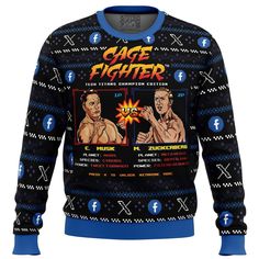 Cage Fighter Elun Mask vs.Mark Zuckerberg Funny Pop Culture Ugly Christmas Sweater Perfect And Unique Gifts On Christmas Mark Zuckerberg Funny, Elon Musk Vs Mark Zuckerberg, Anime Christmas, Unique Sweaters, Christmas Sweater Men, Mark Zuckerberg, Sweater Trends, Chic Sweaters, Sweater Gift