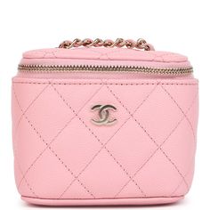 This Chanel Mini Square Vanity Case crossbody bag is in pink caviar leather with light gold hardware, featuring square shape crossbody bag, signature diamond quilt, signature CC logo on front, zip around top closure and a single Interwoven light gold tone chainlink and pink leather shoulder/crossbody strap.The interior is lined in pink grossgrain fabric.Collection: 22COrigin: ItalyCondition: New and never worn (plastic on hardware)Accompanied by: Chanel box, dustbag, carebook, retail UPC, COA cardMeasurements: 4" width x 3.4" height x 2.75" depth; 21" shoulder strap drop Chanel Vanity Case, Chanel Box, Hermes Birkin 25, Chanel Mini, Vanity Case, Birkin 25, Bottega Veneta Shoulder Bag, Diamond Quilt, Cc Logo