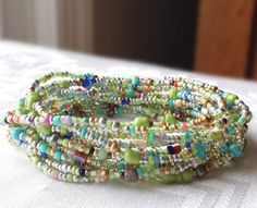 Margarita Beaded Wrap Bracelet with or without by NonaDesigns Bohemian Hand-strung Beads For Party, Green Beaded Wrap Bracelet For Festival, Green Wrap Bracelet With Colorful Beads, Green Multi-strand Bracelet With Colorful Beads, Green Multi-strand Bohemian Wrap Bracelet, Bohemian Wrap Bracelet With Colorful Beads For Party, Green Bead Bracelet For Festivals, Green Multi-strand Wrap Bracelet As Gift, Bohemian Party Wrap Bracelet With Colorful Beads