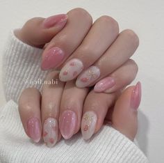 Jelly Color Nails Korean, Pink Pumpkin Nail Design, Pink Builder Gel Nails, Pink Nail With Design, Cute Short Oval Nails, Soft Feminine Nails, Cute Asian Nails, Minimalist Pink Nails, Strawberry Pink Nails