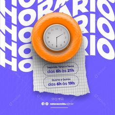 an orange clock sitting on top of a piece of paper with the words horariohoo