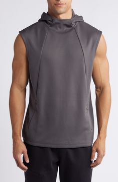 Cool and lightweight in a moisture-wicking fabric, this sleeveless hoodie is the perfect layer for your workout whether on the track or in the gym. 27" length (size Medium) Fixed hood Moisture-wicking fabric engineered for dryness and comfort 100% polyester Machine wash, tumble dry Imported Sleeveless Stretch Muscle Tee For Gym, Moisture-wicking Sleeveless Muscle Tee, Sportswear Muscle Tank Tee With Stretch, Stretch Muscle Tee Tank Sportswear, Stretch Muscle Tank Tee For Sportswear, Stretch Athleisure Sleeveless Muscle Tee, Stretch Sleeveless Muscle Tee For Athleisure, Stretch Sleeveless Muscle Tee For Workout, Stretch Tank Top With Dropped Armholes For Sportswear