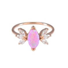 -14kt rose gold vermeil -lab created pink opal -zircon side stones