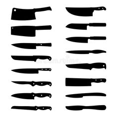 black silhouettes of kitchen knives on white background royalty illustration for design and web purposes