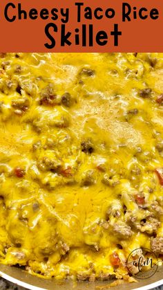 cheesy taco rice, cheesy beef mexican rice, cheesy taco rice skillet, cheesy taco rice one pot, beef and cheese mexican rice One Skillet Hamburger Meals, Cheesy Taco Rice Skillet, Taco Casserole Bake With Rice, Knorr Taco Rice Recipes, Quick And Easy Ground Beef Dinner Ideas, Cheeseburger Rice, Cheesy Taco Rice, Taco Rice Casserole, Taco Rice Recipe