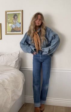 Light Denim Outfits For Women, Elevated Cowboy Outfit, Mountain Winery Outfit, Minimal Cowgirl Outfit, Double Denim Cowgirl Outfit, Cowboy Boot Outfits Midsize, Denver Aesthetic Outfits, Woman Western Wear, Carhartt Boots Outfit