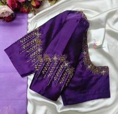 Border Blouse Work Designs, Simple Trendy Aari Work Blouse Design, Aari Wrk Blouse Simple Design, Aari Blouse Designs Latest Wedding, New Trendy Aari Work Blouse Designs, Aari Work Blouse New Design, Purple Blouse Aari Work Design, Purple Maggam Work Blouse Designs, Aari Work Border Designs