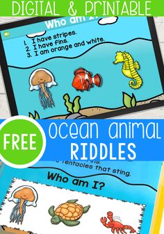 an ocean animal riddle game for kids to learn how to read and write the words