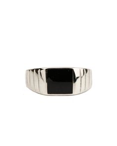 "* Square signet ring with fringes at its edges made of 18k gold plated 925 sterling silver and 925 sterling silver with black enamel. * Hypo-allergenic, lightweight and minimalist. * Available in sizes 8, 9, 10 and 11. Details: * Gold plated 18 carat 925 sterling silver * Also available in 925 sterling silver. * Nickel free This ring will be delivered to you packed in a handcrafted gift box. POLICIES - My shop policies: RETURNS AND EXCHANGES If you would like to make a return, just contact me w Modern Black Enamel Signet Ring For Anniversary, Modern Silver Enamel Ring For Formal Occasions, Modern Silver Signet Ring With Black Enamel, Silver Rectangular Signet Ring For Formal Occasions, Formal Silver Ring With Black Enamel, Rectangular Silver Jewelry With Black Enamel, Formal Rectangular Jewelry With Polished Edges, Rectangular Signet Ring With Polished Edges As Gift, Formal Silver Signet Ring With Black Enamel