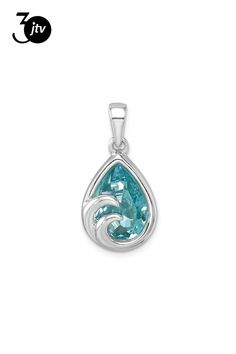 Rhodium over sterling silver wave teardrop pendant with pear shaped blue crystal and polished finish. Measures approximately 1 1/16"L x 1/2"W. Blue Pear-shaped Jewelry With Polished Finish, Tear Drop Pendant, Jtv Jewelry, Teardrop Pendant, Drop Pendant, Tear Drop, Blue Crystals, Pear Shaped, Pear