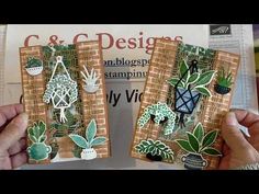 two handmade greeting cards with plants and succulents