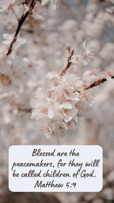 a close up of a tree with flowers and a bible verse on the back ground