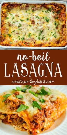 no - boil lasagna with meat and cheese in a casserole dish