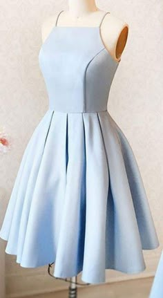 Light blue Homecoming Dresses,short Homecoming Dress,halter Homecoming DressesMaterial：satinColor:as picture or custom colorNeckline:halter neckBack details:zipperStyle:cuteDress type:A-line<p>Features:simple</p><br/><p>Customized service and Rush order are available.</p><br/><p>This dress could be custom made, there are no extra cost to do custom size and color.</p><br/><p>Please leave your phone number for shipping when you order the Dresses For School Dances, Halter Homecoming Dress, Grade 8 Grad, School Dance Dresses, Blue Party Dress, Grade 8, Short Homecoming Dress, Cute Prom Dresses, Graduation Dresses