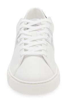 Set on a Greek-key sole with a signature Medusa patch, this chunky jacquard sneaker speaks to the brand’s penchant for mythological motifs. Lace-up style Removable insole Textile upper and lining or synthetic upper and lining/synthetic sole Made in Italy Designer Shoes White Leather Sneakers With Foil Embossed Logo, Casual White Sneakers With Foil Embossed Logo, Sneaker Men, Greek Key, Up Styles, White Silver, Low Top, Designer Shoes, Top Sneakers