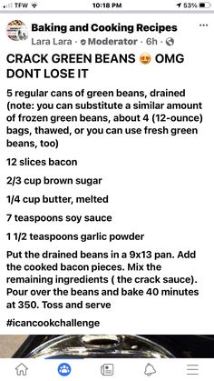 the recipe for making green beans is displayed on an iphone