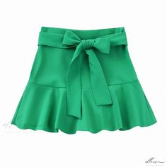 Elluis - Winter Fashion Bow Embellished Skirt Pants Embellished Skirt, Weave Style, Type Of Pants, Green Skirt, Embellished Dress, Dress Trousers, Ruffle Skirt, White Skirts, Dress Details