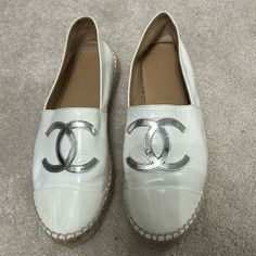 Gently Used Chanel Espadrilles. Purchased At The Saks Store In Boston While Living There Two Years Ago. Very Comfortable, Excellent Condition Chanel Espadrilles, Shoes Chanel, Espadrille Shoes, Chanel Shoes, In Boston, Boston, Espadrilles, Color White, Chanel