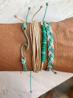 Ocean Blues wave waxed cord stackable strand Pura Vida style | Etsy Beachy Jewelry Pura Vida, Softball Bracelets, Beachy Bracelets, Les Pogues, Wax Cord Bracelet, Surf Jewelry, Beachy Jewelry, Preppy Jewelry, Pura Vida Bracelets