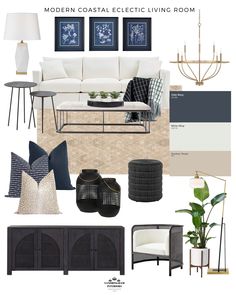 modern coastal living room mood board