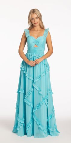 Camille La Vie Sweetheart Chiffon Ruffle Dress with Keyhole Front missy / 00 / aqua Spring Evening, Chiffon Ruffle Dress, Prom Dress Inspo, Evening Gala, Floral Prom Dresses, Prom 2024, Dream Prom, Beauty In Simplicity, Senior Prom Dresses