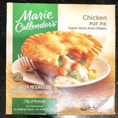 a close up of a box of chicken pot pie