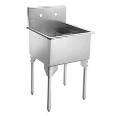 a stainless steel sink with two legs