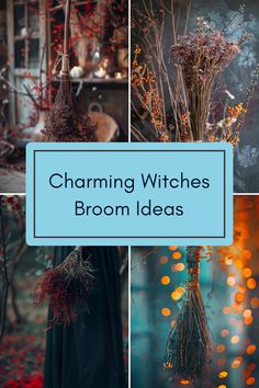 Discover charming witches broom decorating ideas for Halloween with this engaging pin featuring 4 creative images. Perfect for anyone wanting to add unique touches to their Halloween decor and DIY crafts.