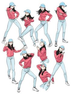 the woman is doing various poses in different positions