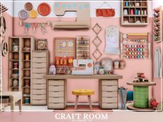 a craft room with lots of crafting supplies