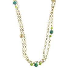 Gold Tone Green Crystal And Filigree Bead Long Necklace 42 In Necklace Measurements, Chic Fashionista, 1928 Jewelry, Vintage Inspired Jewelry, Green Crystal, Inspired Jewelry, Green Emerald, Green Crystals, The Chic