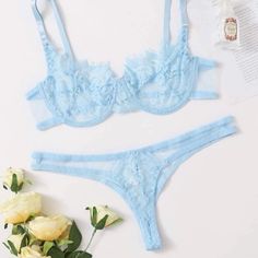 Brand New Fits Like A Medium See Pics For Other Material And Sizing Details Blue Lingerie, Lace Underwire, Lace Lingerie Set, Bra Types, Purple Pattern, Shein Style, Bra Set, Black Pattern, Lingerie Set