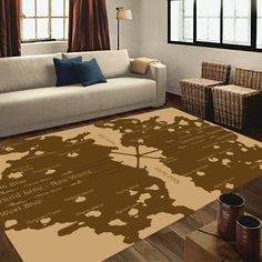 a living room area rug with a tree on it