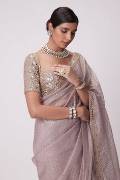 Ash pink saree crafted in organza with sequin vine embroidery all over and mirror prism work on the border. Paired with a half sleeves sweetheart neck blouse with mirror-vine embroidery. - Aza Fashions Sequin Organza Saree For Wedding, Glamorous Festive Wedding Blouse Piece, Bollywood Style Blouse Piece With Sequins For Wedding, Bollywood Sequin Blouse Piece For Wedding, Sequin Organza Saree For Receptions, Festive Organza Blouse With Sequins, Wedding Saree With Sequins For Diwali, Sequin Saree For Wedding And Diwali, Glamorous Wedding Blouse Piece For Diwali