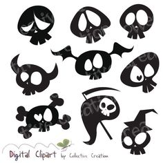 black and white cartoon skulls with different expressions posters, art prints & framed pictures to hang on the wall