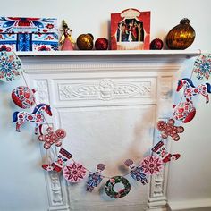 a mantle with decorations on top of it