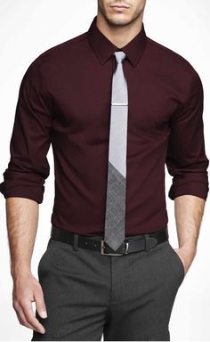 Maroon Dress Shirt, Burgundy Shirt, Shirt Dress Outfit, Dress Shirt And Tie, Maroon Shirts